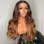 Hairstylist Works Luxurious 13x6 Lace Front Human Hair Wigs 1b/4#/30# Ombre Brown Colored Wigs