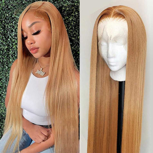 Rawthentic Super Deal 27# Honey Blonde 13x6 Lace Colored Human Hair Straight Wigs 180% Density Bigekane Recommend