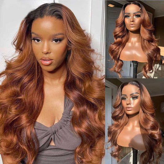 Rawthentic Glueless 1B/30# Ombre Brown 13x6 5x5 4x6 Lace Front Closure Colored Human Hair Wigs 180% Density