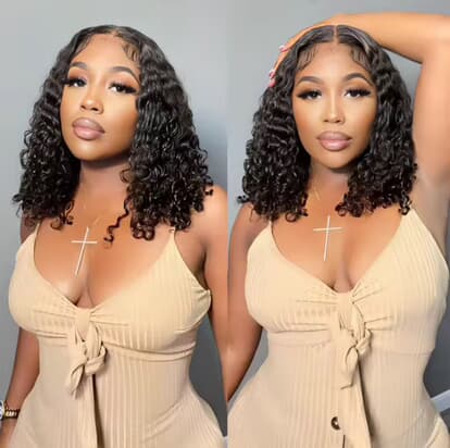 Jane Deepwave Curly Bob Wigs 13x4 Lace Frontal Bob Wigs Human Hair Wigs, Glueless