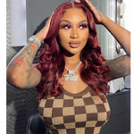 Rawthentic Elegant Chest Length 99J Burgundy Colored Glueless 6x4 Wear Go 13x6 Lace Front Human Hair Wigs