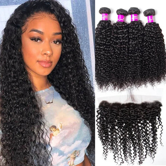 Rawthentic 10A Jerry Curly Human Hair 4 Bundles With 13x4 Lace Frontal 100% Remy Human Hair