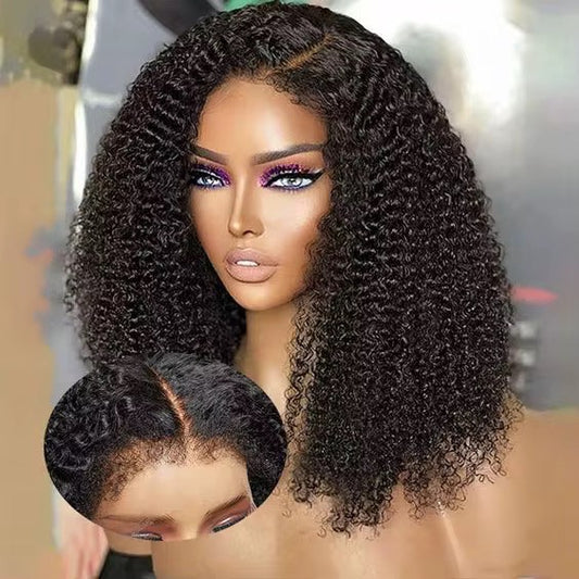 Super Double Drawn Pixie Curls Kinky Curly Edges Wigs Human Hair Pre Plucked HD Lace Frontal Short Bob Wig