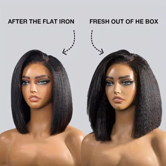 Rawthemtic Royce Human Hair Yaki 4x4 HD Lace Closure Wig 4C Edge Brazilian Baby Hair Bob Wear And Go glueless wigs