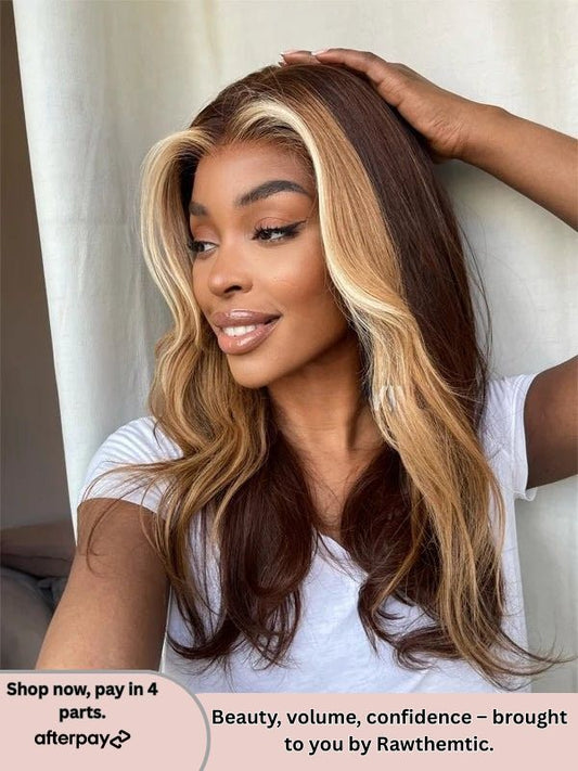 Nora Brown Wig with Blonde Highlights 180% Density Glueless Human Hair Wigs