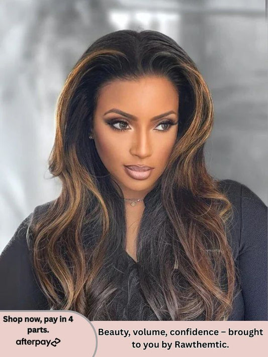 Aaliyah-brown Hair Wig Caramel Highlights 180% Density Wig