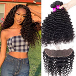 Rawthentic 10A Deep Wave Human Hair 4 Bundles With 13x4 Lace Frontal 100% Remy Human Hair