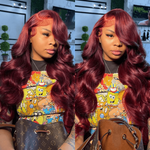 Rawthentic Super Deal 99j Burgundy Colored 13x6 Lace Frontal Human Hair Wigs Body Wave Wigs