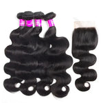 Rawthentic 10A Body Wave Human Hair 4 Bundles With 4x4/5x5 Lace Closure 100% Remy Human Hair