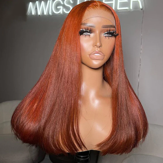 Rawthemtic Orange Glueless Straight 4x6 13x6 Lace Front Closure Human Hair Wigs 210% Density