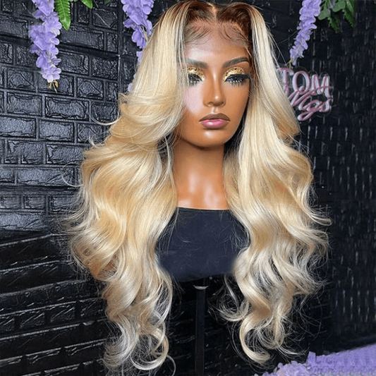 Rawthemtic Ombre Blonde 4/613 Colored 13x4 13x6 Lace Front Human Hair 613 Frontal Wigs 210% Density