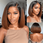 Rawthentic Glueless 1b/30 Ombre Brown Colored Human Hair Bob Straight Wigs 180% Density