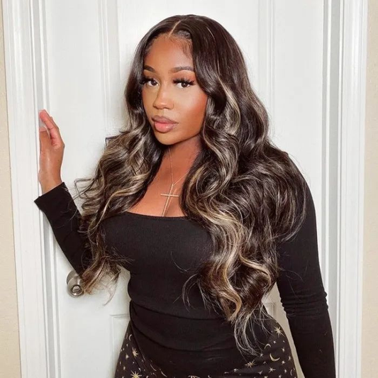 Rawthemtic Undetectable HD Lace #1B/27 Highlight 13×4 Full Frontal Wigs 5x5 HD Lace Body Wave Wigs