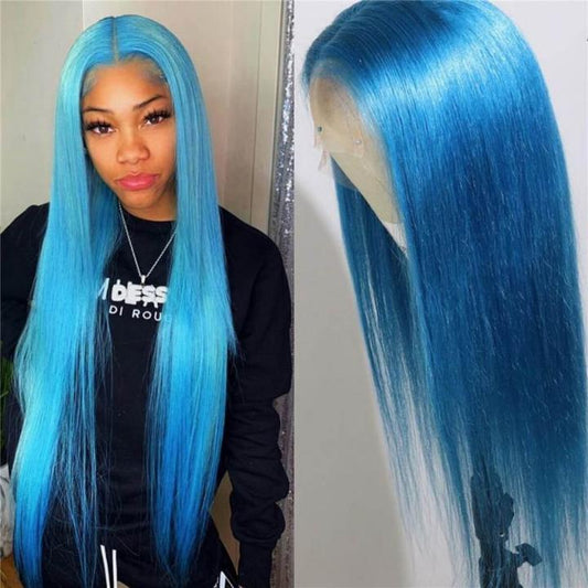 Rawthentic Special Customise Blue Colored 13x4 13x6 HD Lace Front Human Hair 613 Frontal Wigs 210% Density