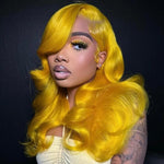 Rawthemtic Special Customise Yellow Colored 13x4 13x6 HD Lace Frontal Wigs 210% Density