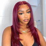 Rawthentic Glueless 99J Burgundy Layered Lace Front Closure Human Hair Wigs 210% Density