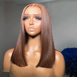 Rawthemtic Chocolate Brown Glueless Straight 4x6 13x6 Lace Front Closure Human Hair Bob Wigs 210% Density