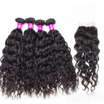 Rawthentic 10A Water Wave Human Hair 4 Bundles With 4x4/5x5 Lace Closure 100% Remy Human Hair