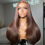 Rawthemtic Chocolate Brown Glueless Straight 4x6 13x6 Lace Front Closure Human Hair Wigs 210% Density