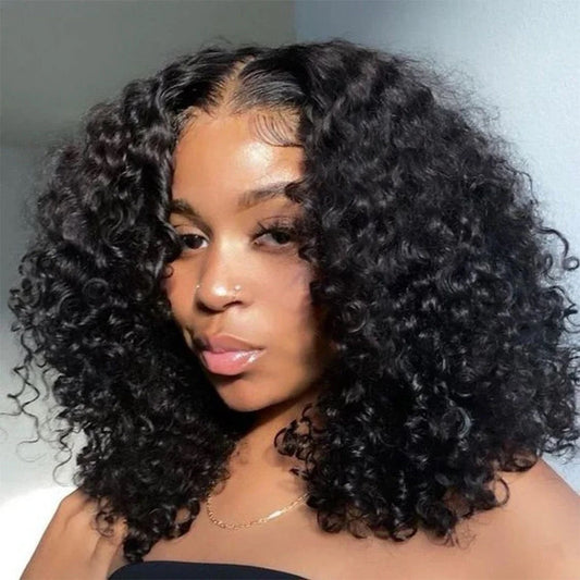 Rawthemtic Glueless Jerry Curly Lace Closure Human Hair Bob Wigs