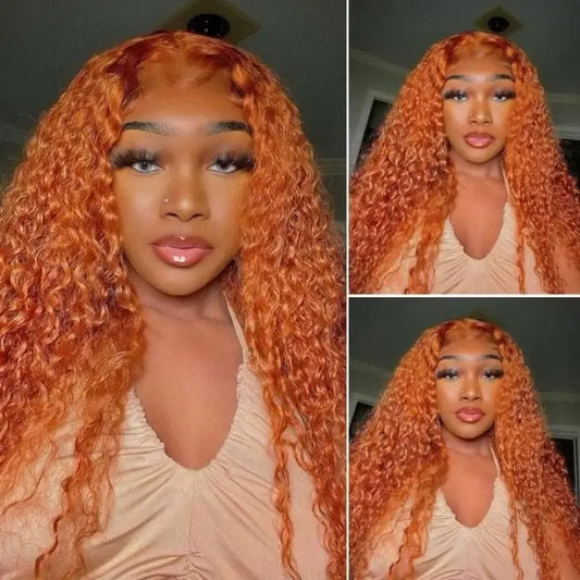 Rawthentic Glueless Ginger Color 13x6 5x5 4x6  Lace Front Closure Human Hair Wigs Curly 180% Density Wigs