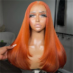 Rawthemtic Ginger Orange Colored Glueless Layer Cut Straight 4x6 13x6 Lace Front Closure Human Hair Wigs 210% Density