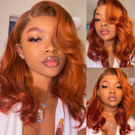 Rawthemtic Glueless Elegant Ginger Colored 13x6 Lace Front 4x6 Wear Go Human Hair Body Wave Bob Wigs