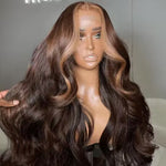 Rawthentic Glueless Highlight Brown Wigs 13x6 5x5 4x6 Lace Front closure Human Hair Wigs 180% Density