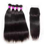 Rawthentic 10A Straight Human Hair 4 Bundles With 4x4/5x5 Lace Closure 100% Remy Human Hair