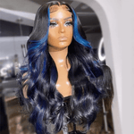 Rawthemtic Glueless Blue Highlights Colored 13x6 5x5 4x6 Lace Front Closure Body Wave Wig 180% Denisty