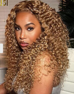 Rawthemtic honey blonde deep wave  13*6 Frontal Wigs