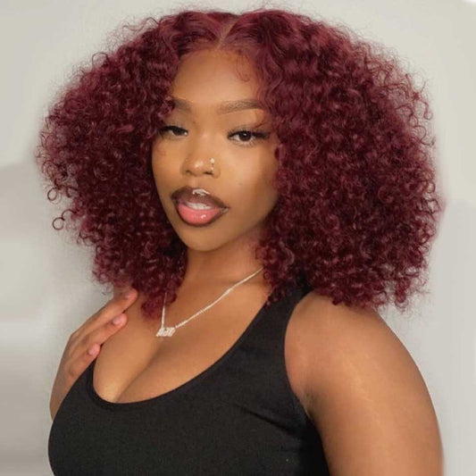 Rawthentic Glueless Short Curly Burgundy Colored Human Hair Bob Wigs