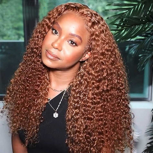 Rawthentic Glueless Ginger Brown Colored 13x6 5x5 4x6 Lace Curly Human Hair 180% Density Wigs