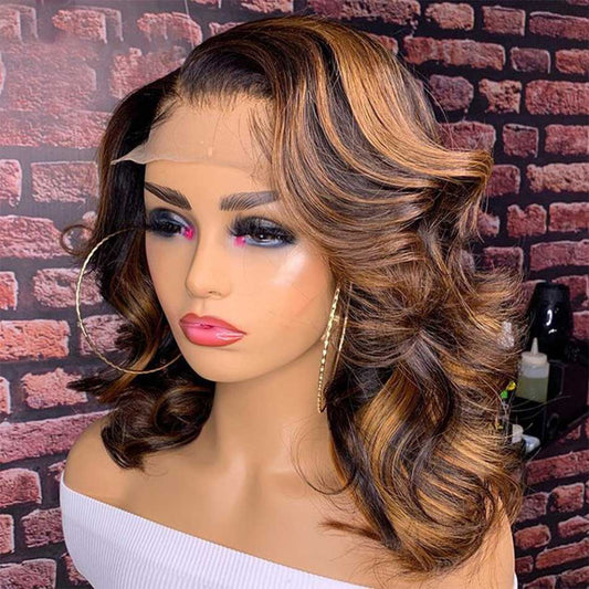 Rawthentic Glueless Highlight Body Wave Wavy Bob Wigs Colored Human Hair Frontal Closure Bob Wig