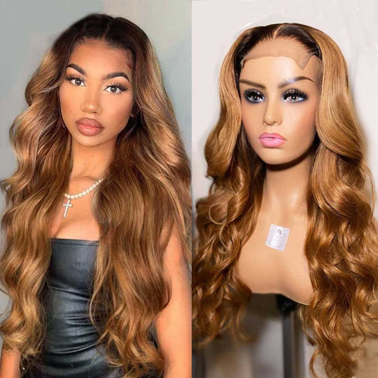 Rawthentic Glueless Ombre Honey Blonde #1B/27 Colored 13x6 5x5 4x6 Lace Front Closure Human Hair Wigs Body Wave Wigs 180% Density