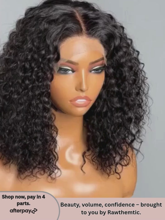 Rawthemtic 5x5 Glueless Lace Closure Bob Wig 150% Density Water Wave