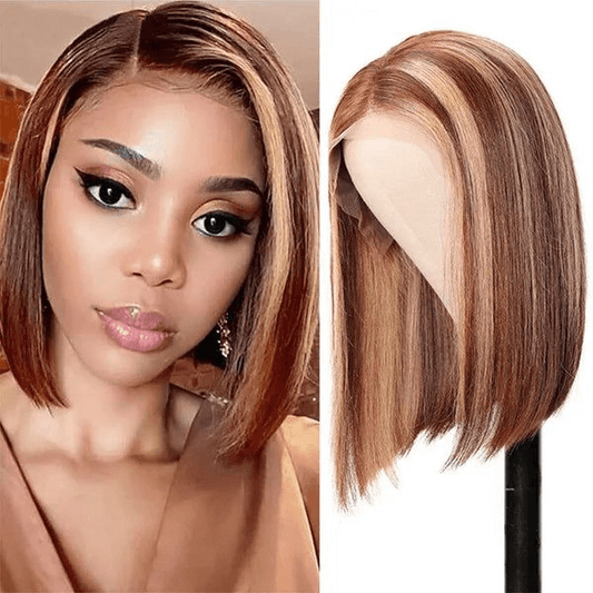 Rawthentic Glueless Highlight Bob Wigs Colored Human Hair Straight Frontal Closure Wig 180% Density