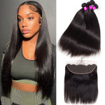 Rawthentic 10A Straight Human Hair 4 Bundles With 13x4 Lace Frontal 100% Remy Human Hair